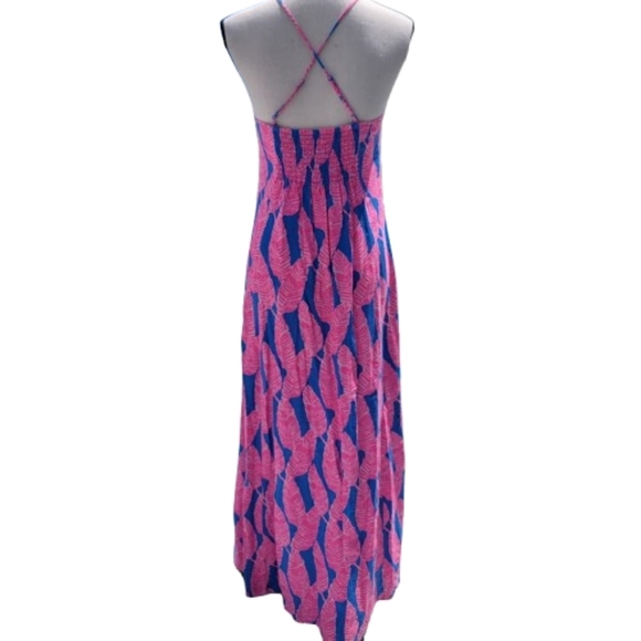 Vineyard Vines, Blue, Pink & White Palm Leaf Pattern Maxi Dress, Sleeveless - Picture 3 of 13